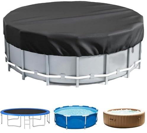 Bâche de Piscine Ronde (diamètre 310 cm), épaisse, en Tissu Oxford 420D | résistante aux UV, avec cordon de serrage et ancrages au sol, stabilité, résistante aux intempéries, à la poussière, bâche de