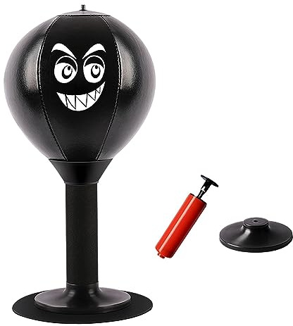 FewNvWa Boxball für Den Schreibtisch, Fester, Tragbarer Boxball mit Integrierter Pumpe Und Stabilem Standfuß, Spannungsspielzeug, Geeignet, Schwarz