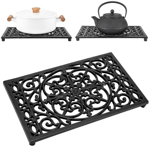 LN COZY CORNER 1pack Heavy Duty Cast Iron Trivets for Hot Pots and Pans, Decorative Rectangle Trivet Mats Heat Resistant Pot Holders for Kitchen Dining Table Countertop Protection (24.5x16.5 x1.6cm)