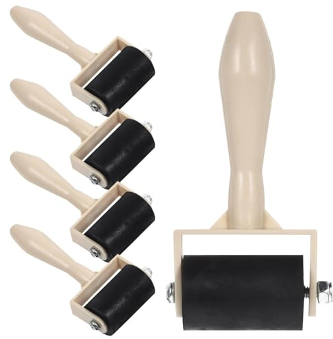 Kichvoe Set 5 Pezzi Rulli per Stampa in Gomma e Plastico Nero, Rullo per Inchiostro e Colla Facile da Pulire, Strumento per Progetti di Stampa e attività Artistiche
