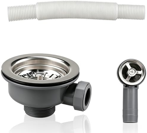 Kitchen Sink Waste Kit, 114mm Round Sink Overflow Pipe Kit, Stainless Steel Kitchen Sinks Strainer Drain Trap Round Overflow for Kitchen Sink Cabinet Drainage Accessories Plumbing Replacement