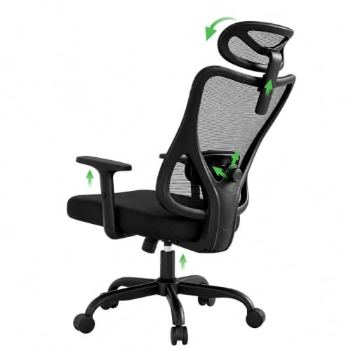 Marsail Silla Escritorio, Basculante Bloqueable 130°, Resiste 150kg | Reposacabezas 2D Y Soporte Lumbar 2D Ajustables, Asiento 8cm, Giro 360° Y Altura Regulable, Para Oficinas Y Home Office.