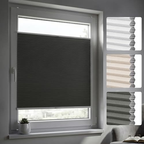 Jalousiescout Easyfix Allday Wabenplissee ohne Bohren mit Klemmfix, 110x120cm (BxH) Grau, Verdunkelung Thermo Blickdicht Faltrollo Sonnen-, Sicht- & Schallschutz Plissee Jalousie für Fenster & Tür