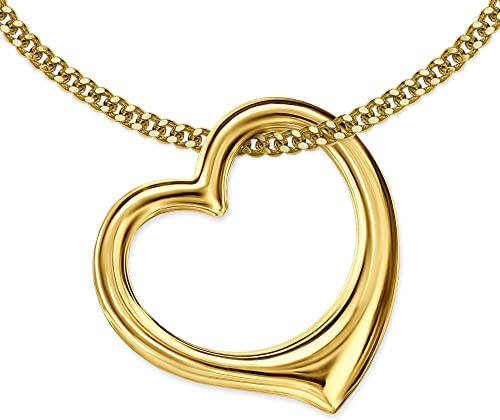 CLEVER SCHMUCK Damen Herzkette Gold Anhänger Herz 16 mm 3D Form mit Panzerkette 45 cm 925 STERLING im Luxus Etui