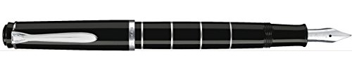 Pelikan 948455 Kolbenfüllhalter Classic M215 Ringe, Edelstahlfeder, M, schwarz/silber
