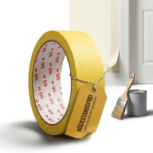 KK Verpackungen Kreppband 50m x 100mm | 5 x Rollen Malerkrepp chamois | Abdeckband lösungsmittelfrei für Malerarbeiten | Abklebeband reißfest 0,105mm | Klebeband Montageband Streichen
