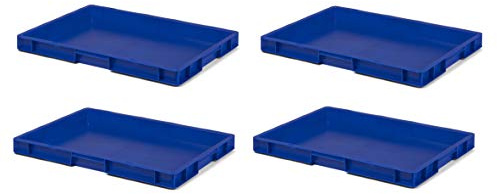 1a-TopStore 4 Stk. Transport-Stapelkasten TK650-0, blau, 600x400x50 mm (LxBxH), aus PP, Volumen: 7,7 Liter, Traglast: 30 kg, lebensmittelecht, made in Germany, Industriequalität