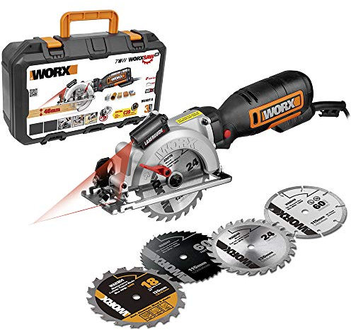WORX WX427.2 Mini-Kreissäge 710 W, ⌀120 mm (Lieferung mit 4 Scheiben: Holz, NE-Metallen und Baumaterialien)