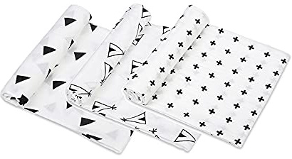 3er-Pack, 100% Baumwolle, 120 cm x 120 cm, seidiges weiches Baby Muslins, Ideal als Baby Shower Geschenk, Pflege Cover, Spucktuch, Muslin Babydecke, Swaddle Blanket