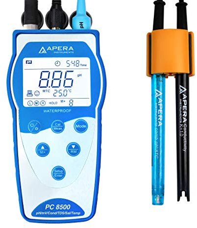 Apera Instruments PC8500 tragbares Multiparameter-Messgerät | Messbereich pH: -2,00 bis 16,00; Leitfähigkeit: 0 bis 200 mS/cm; TDS: 0,1 mg/L bis 100 g/L; Salzgehalt 0 bis 100 ppt