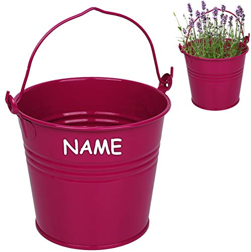 alles-meine.de GmbH 4 Stück kleine - Metall Eimer/Blumentöpfe - pink/Purpur/violett/rosa - lila - inkl. Name - 15 cm hoch - 2 Liter - rostfrei - Blech Eimer/Metalleim..