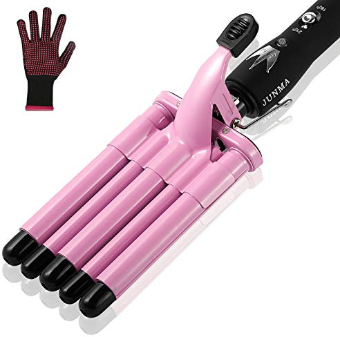 Hair Curling Iron 5 Barrel Hair Crimper 16mm Curling Wand Two-Gear Temperature Adjustable Ceramic Curler Curling Iron Waver with Heat Resistant Gloves