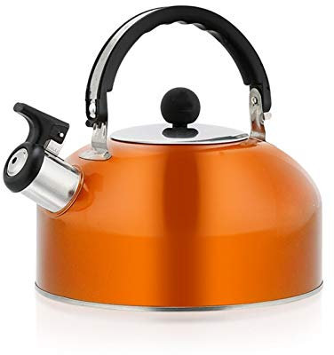 Bouilloire Théière Sifflante 3 Litres?Théière Pour Induction Avec Poignée Ergonomique,Tous Feux Dont Induction (Orange)