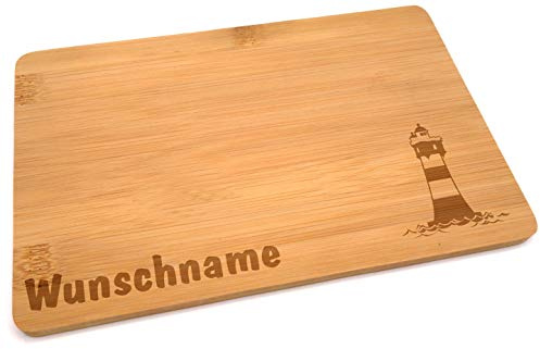 Samunshi® Holzbrett mit Gravur Leuchtturm aus Bambus Brett Frühstücksbrettchen als Holz Schneidebretter Holzbrett Küche Vesperbrett