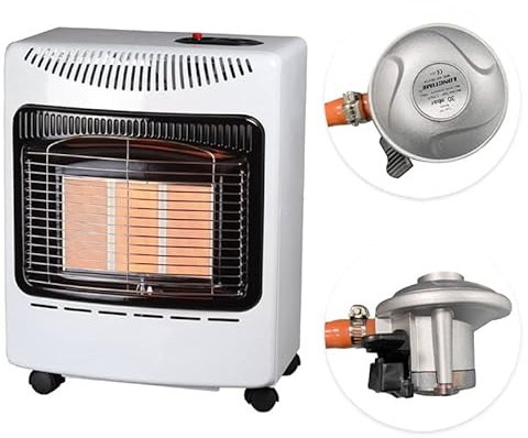 The Fellie Portable Gas Heater, Indoor Outdoor Adjustable 4.2KW Calor Gas Heaters with Wheels, Hose and Regulator, Small Propane Heater for Home Camping, 42x25.5x46cm, White