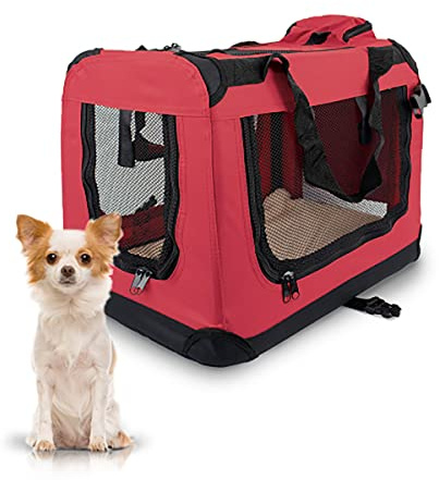 Mobiclinic, Hundebox, Balú, Europäische Marke, Transportbox Katze, Hund, Faltbar, Atmungsaktiv, 2 Taschen, Gepolsterter Boden, Größe s, Unterstützt bis zu 8 kg, 50x34x36cm, Rot