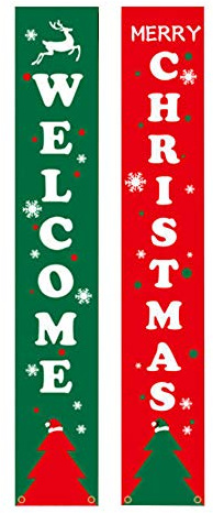 Betos Letrero de porche de Navidad, carteles de Navidad con texto Feliz Navidad, cartel para colgar pancartas para puerta de entrada o jardín (2 unidades)