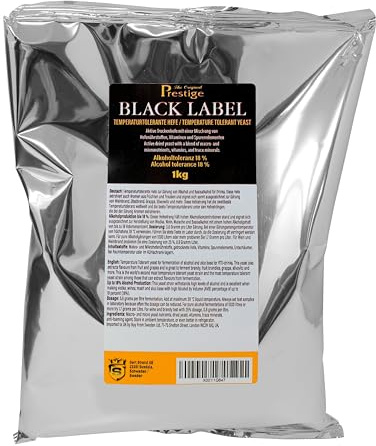 Prestige Black Label 1 kg Turbo-Hefe 18 Prozent - Allzweckhefe für die Heimbrauerei, eignet sich für die Herstellung von Trauben- und Obstwein, als Basisalkohol für Getränke, Alkoholmaische und mehr