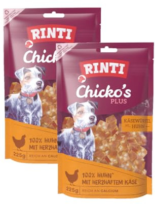 Rinti Chicko Plus Käsewürfel mit Huhn | Doppelpack | 2 x 225 g | Ergänzungsfuttermittel für ausgewachsene Hunde | Leicht bekömmlich und gut verdaulich | Enthält Calcium