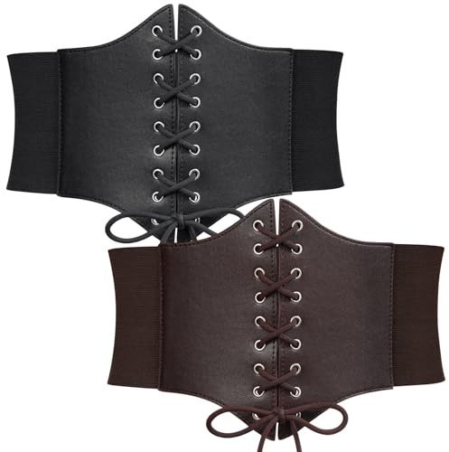 WERFORU Korsettbälte för kvinnor, brett korsettbälte med snörning för kvinnor, elastiskt midjebälte, för halloweenfest, 2 stycken, Passend für Taillengröße 99-108cm