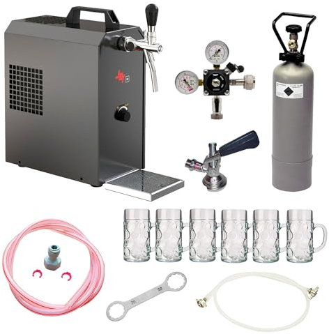 ich-zapfe Ensemble Complet - Tireuse a Biere Jet 30 Machine a Biere, Pompe a Biere 1 Ligne, 35 litres/h, Professionnelle, Verres à bière ISAR 0,3 litres 6 pcs., KEG:Type M