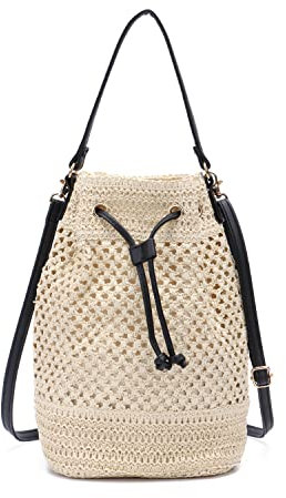 EVEOUT Stroh Eimertasche Umhängetasche Schultertaschen Damen Sommer Grosse Kapazität Strand Henkeltaschen Gewebte Handtasche