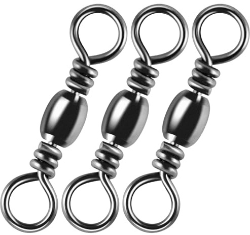 Alwonder 100PCS Fishing Barrel Swivels, High Strength Stainless Solid Ring Brass Barrel Swivel with Black Nickel Coating, Rolling Fishing Swivels Tackle Line Connector Saltwater Freshwater 35LB