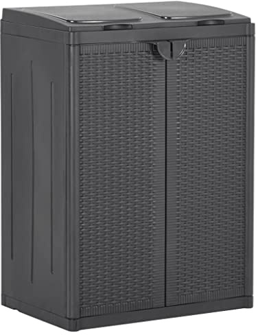 vidaXL Cubo de Basura con 2 Puertas Papelera de Reciclaje Sistema de Separación de Residuos Contenedor Cocina Oficina Negra 65x45x88 cm PP