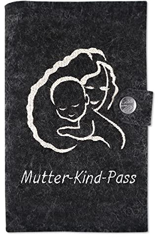 Goldi-Design mutterkindpasshülle österreich Silhouette Baby aus Filz anthrazit mit extra Fächer und Lasche mit Druckknopf (Mutter-Kind-Pass Hülle Österreich)