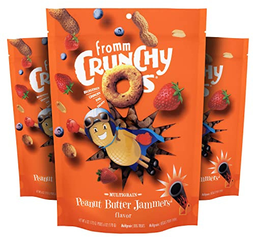 Fromm Crunchy Os Peanut Butter Jammers Dog Treats - Premium Crunchy Dog Treats - Peanut Butter Recipe - Pack of (3) 6 oz Bags