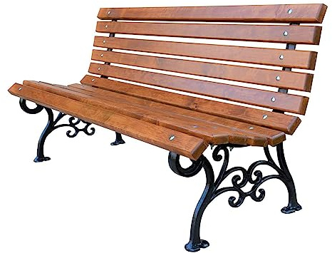 Fiemar Gartenbank aus Erlenholz und Gusseisen Massivholz Wetterfest Parkbank Holzbank Stitzbank Balkonmöbel Gartenmöbel für Balkon Garten Park L150 x H73 x T40