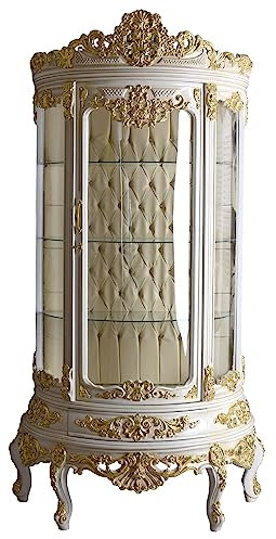 Vitrine halbrund Vitrinenschrank Antik Standvitrine Rokoko Schrank 117x212 cm Massivholz bar092 Palazzo Exklusiv