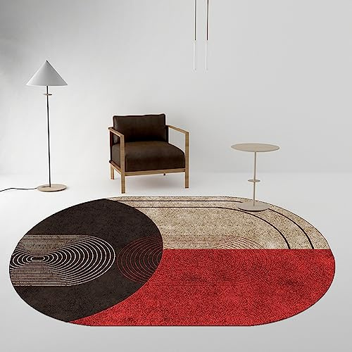 SRTJURFG Oval Kurzflor Teppich rutschfest, Waschbar Teppich, Groß Schutzmatten für Wohnzimmer, Flur, Schlafzimmer, Kinderzimmer Teppich Unregelmäßiges geometrisches Patchwork Rot, 80 x 200 cm