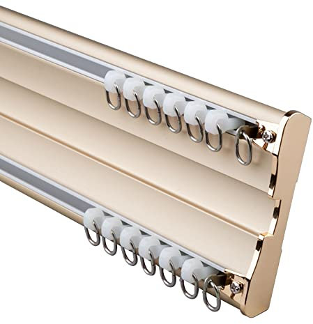 ANSNOW Deckenvorhangschiene Doppelte An Der Decke Montierte Vorhangschiene, Vorhangschiene Aus Aluminiumlegierung, 100 Bis 400 Cm, Für Schlafzimmer, Wohnzimmer, Küche, Raumteiler, Weiß, Gold, Blau (