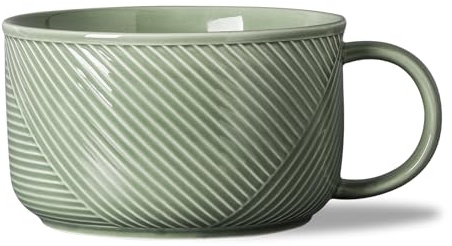Adewnest Ceramic Soup Bowl with Handle: 38 oz Microwave Safe Extra Large Mug for Oatmeal, Cereal, Breakfast, Meal Prep, Work Lunch, Dorm Living, Single Serve Dinner - 6 Inch, Pea Green