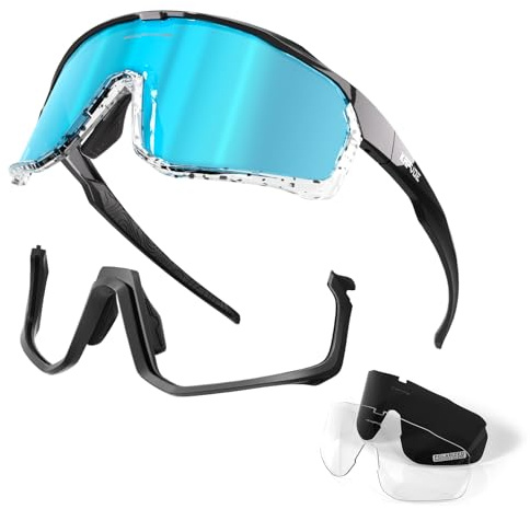 KAPVOE Polarisiert Fahrradbrille mit 3 Wechselgläser für Herren Damen Sport Radfahren MTB TR90 Rahmen Sportsonnenbrille Radbrille Sportbrille Fahren Baseball Radsport Laufen Golf Volleyball Angeln
