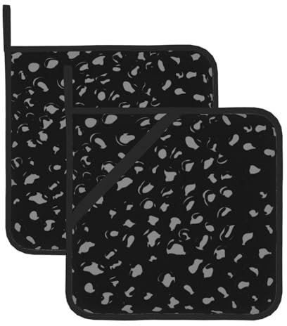 Set di 2 presine resistenti al calore con tasca per cottura in cucina, forno, forno a microonde (20,5 x 20,5 cm) / leopardo bianco e nero