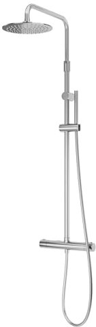 Novellini Easy 2R Duschsäule ausgestattet für Badezimmer Messing Chrom Wand Thermostat-Mischbatterie Duschstange Flexible Handbrause Rund Durchmesser Ø 300 mm Größe 29xH125 cm