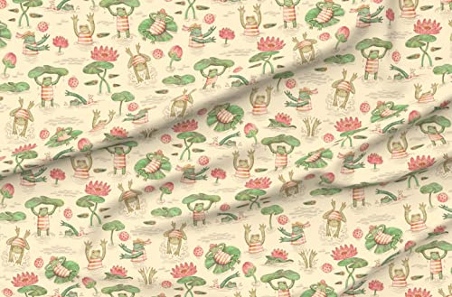 Spoonflower Fabric - Frogs Pond Vintage Green Cute Nature Animal Cool Printed on Polartec(R) Fleece Fabric by The Yard - Sewing Blankets Loungewear and No-Sew Projects