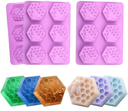 Norhogo 3 Stücke 6 Loch Biene Und Waben Muster Seife Silikon-Formen | Antihaftend Back Fondant Silikonform, für Schokolade, Pudding, Mousse, Kuchendekoration, DIY Kuchen-Formen Süße Schokolade
