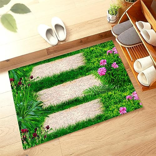 Hinnin Badezimmerteppich, Badematte Stein, Teppich Läufer, Stone Bath Mat, Badteppich rutschfest Waschbar, Absorbierende Badematte, Duschmatte, Badvorleger, Duschvorleger, Carpet Grassland-120x180cm