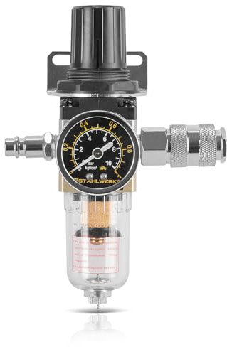 STAHLWERK Wasserabscheider WA-9 ST bis 9 bar Druckluft-Wartungseinheit mit 1/4 Schnellkupplung und Druckminderer-Funktion für Druckluft-Kompressoren