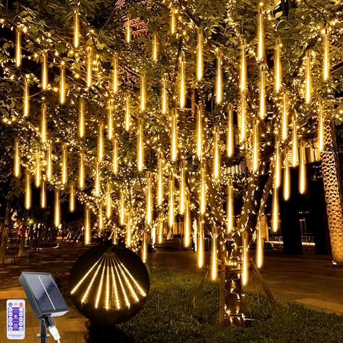 LED Solar Fallende Weihnachtsbeleuchtung, 240 LEDs Meteorschauer Regen Beleuchtung Schneefall Lichter, 10 Röhren 30cm Wasserdichte Weihnachten Lichter für Xmas Baum Hochzeit Dekoration (warm weiß)
