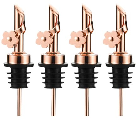 Sunnyway Olivenölspender-Ausgießer aus Edelstahl, Ersatz mit auslaufsicherem Design, Flaschenausgießer für Flüssigkeiten, Olivenöl, Wein und Essig mit automatischer Klappfunktion, Roségold, 4 Stück