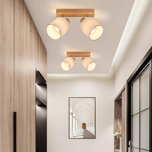 Glitzerlife Deckenleuchte Holz Deckenstrahler 2ER Deckenspots 2 Flammig | Vintage Deckenlampe Flur Schwenkbar 350 E14 Wandstrahler Lampe für Wohnzimmer Schlafzimmer Küche MAX 25W ohne Leuchtmittel