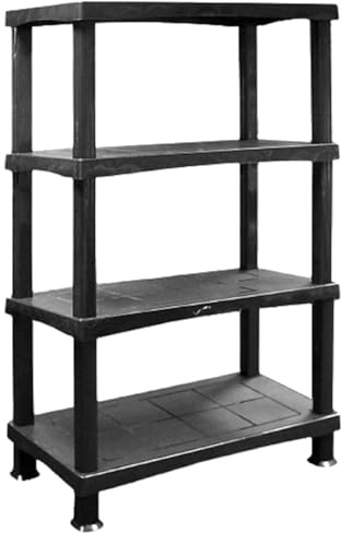 Khanary 4 Tier Plastic Shelving Unit Storage Racking Shelves Home Garden Garage Shed Utility Room Warehouse Shelving (4 Tier Plastic Shelves Black)