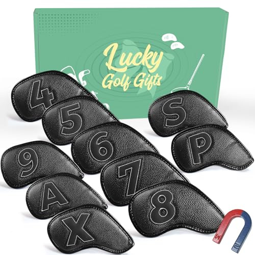 AXKAL Golf Iron Head Covers Magnetic Closure 10 Piece Set | Synthetic Leather for Lasting Durability, Double-Sided Numbers for Easy ID, Lightweight Club Protection, Fits All Brands