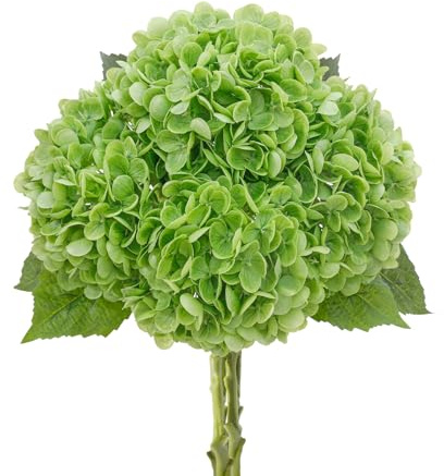 LINSIE 4Pcs Realistic Green Hydrangea Artificial Flowers with Stems 19.68 Inch Latex Faux Hydrangeas Flower Real Touch Large Hydrangea for Weddings Bouquets Table Office Centerpieces Home Decor Party
