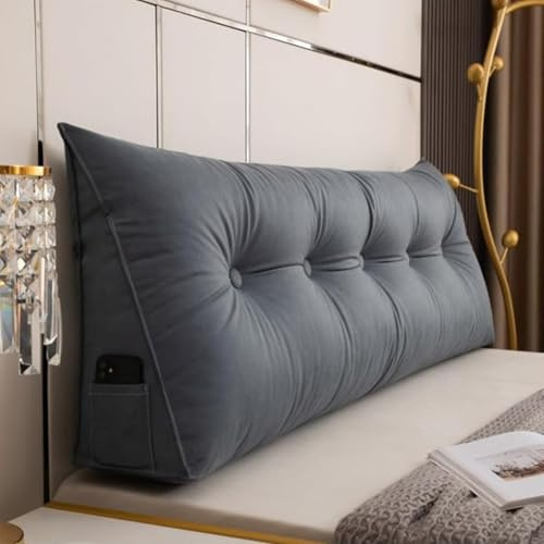 Flachs Rückenkissen Bett, Ergonomisch Keilkissen für Nacken, Schulter, Rücken und Lendenwirbelstütze, Abnehmbarer & Waschbarer Bezug, Lesekissen Rückenlehne zum Lesen, Fernsehen(Dark gray,80*50*20cm)