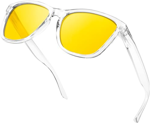 KANASTAL Lunettes Conduite de Nuit Homme et Femme Carrées UV400 Anti Eblouissement Lunette Jaune Monture Transparente pour Nuageux Pluvieux Brumeux